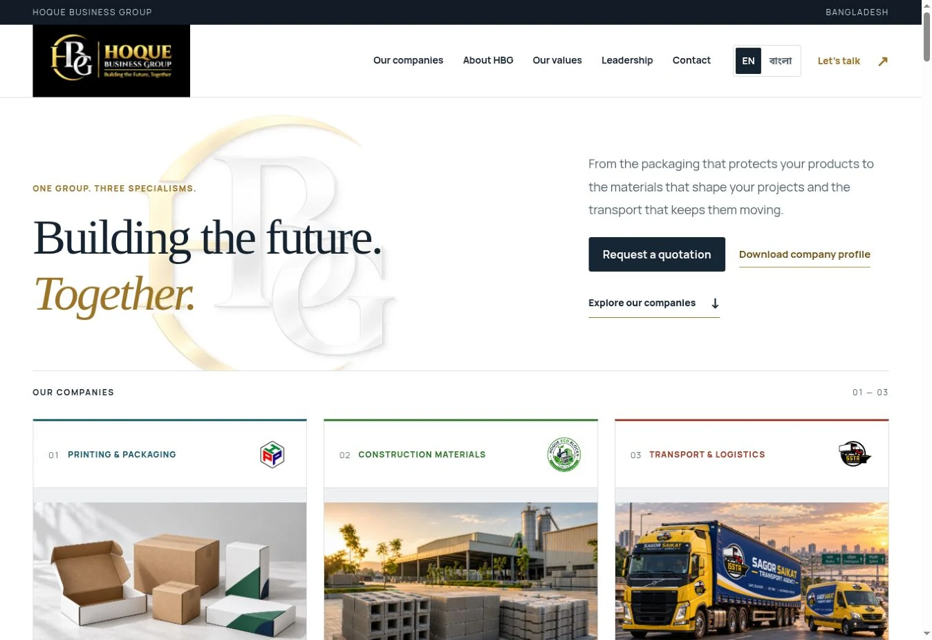 Hoque Business Group live website homepage preview