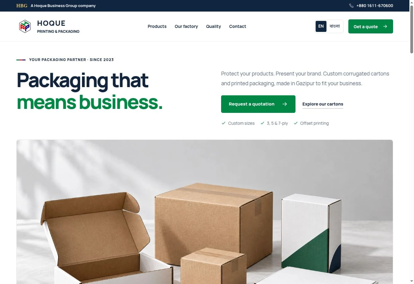 Hoque Printing and Packaging live website homepage preview